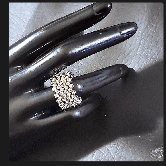 Silvertone Crystal Statement Ring - Picture 3 of 13
